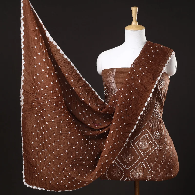 Final Clearance Brown - 3pc Kutch Bandhani Tie-Dye Sequin Work Satin Cotton Suit Material Set 67 Final Clearance Brown - 3pc Kutch Bandhani Tie-Dye Sequin Work Satin Cotton Suit Material Set 67