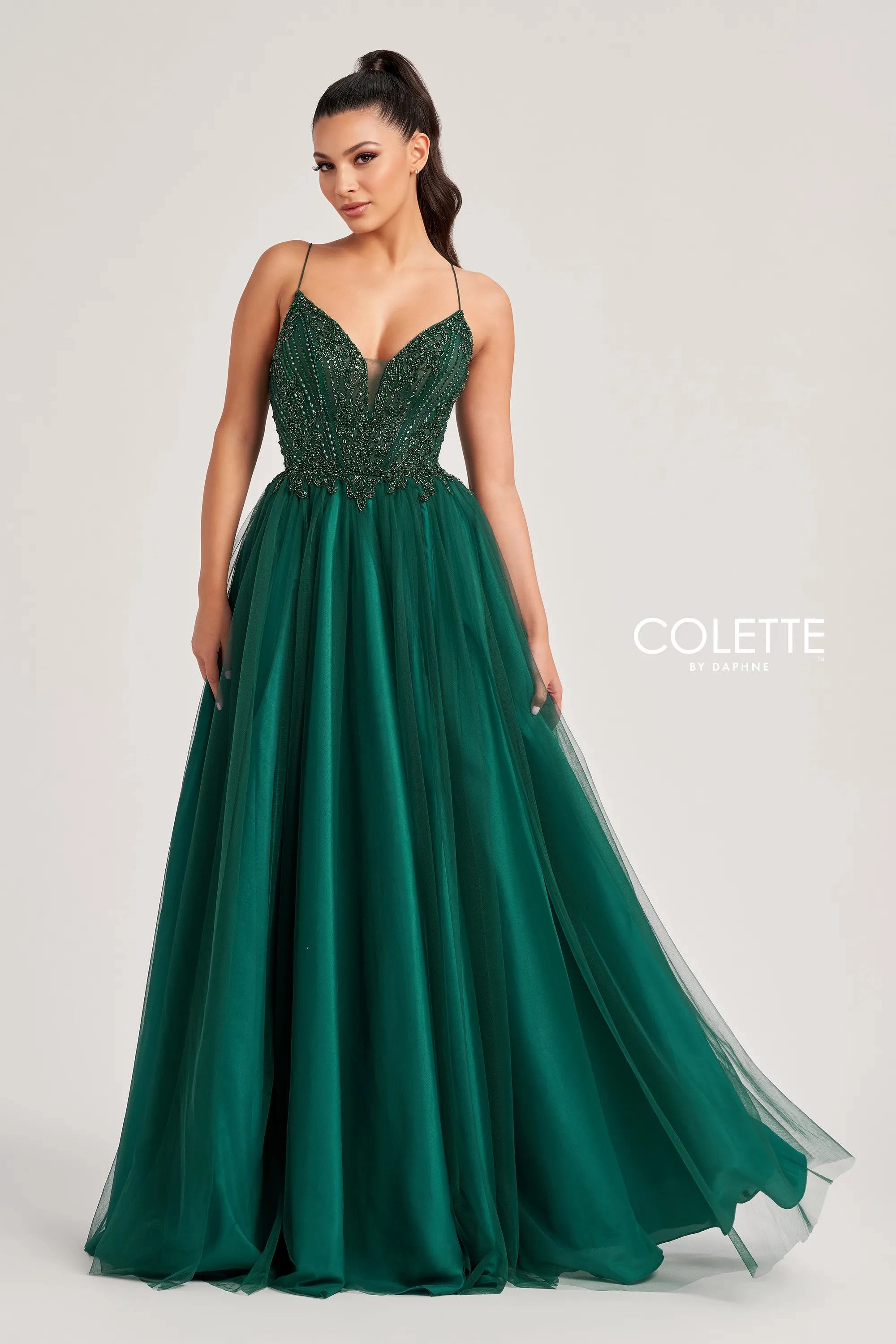 Hurry In Colette by Daphne CL8250 A Line Beaded Long Slit Formal Prom Dress