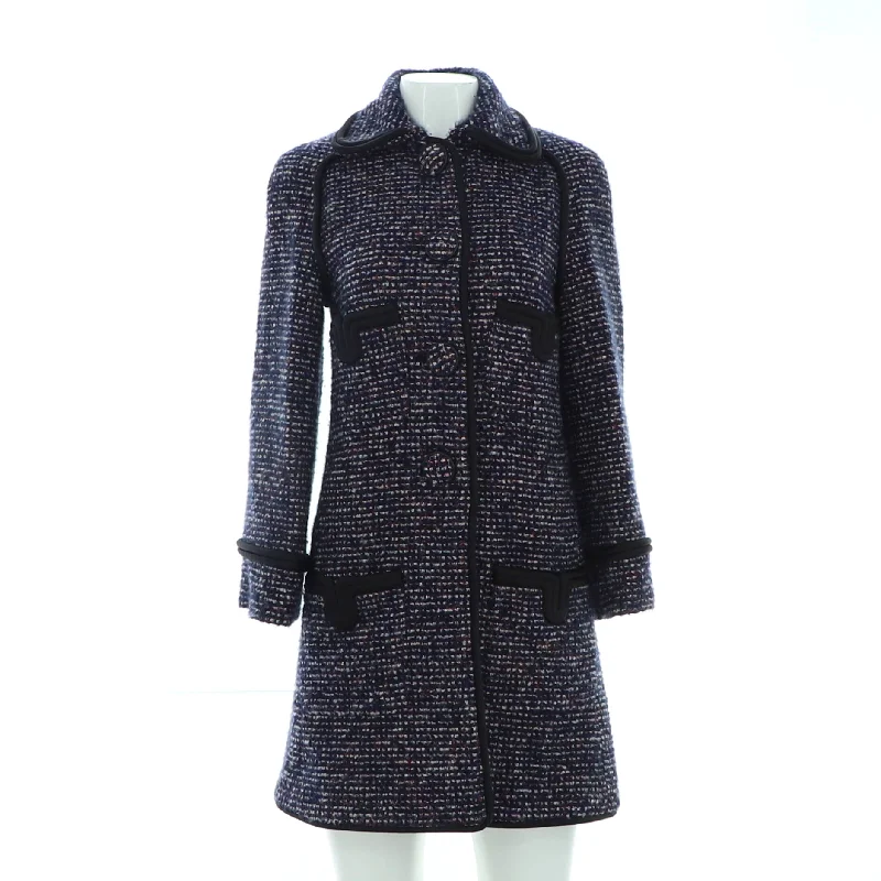 Epic Deals Women's Four Pocket Trim Detail Collared Button Up Coat Tweed with SIlk