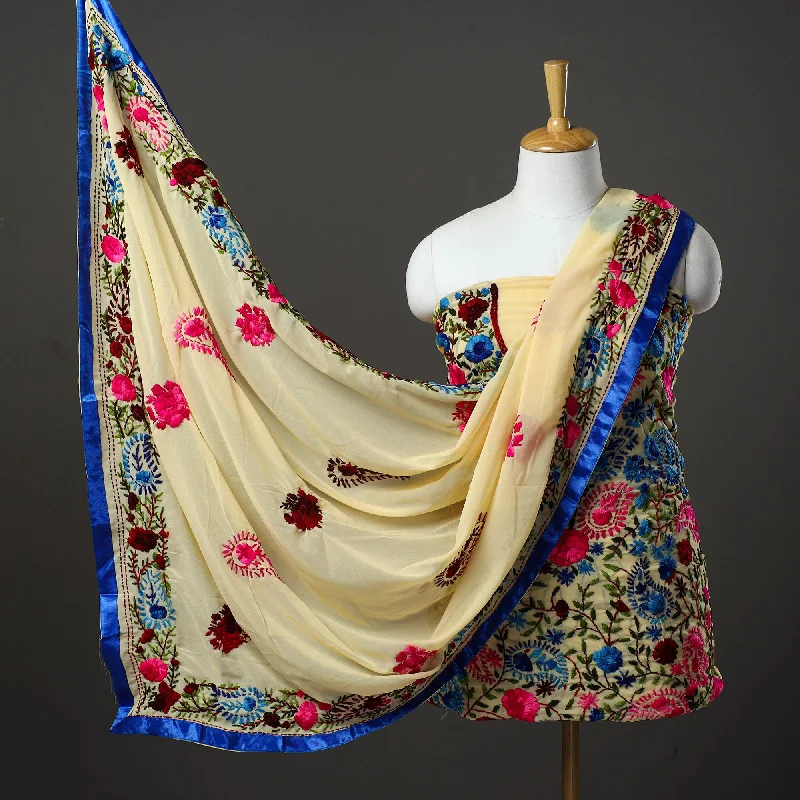 Online Only Yellow - 3pc Hand Embroidery Georgette Phulkari Dress Material 45