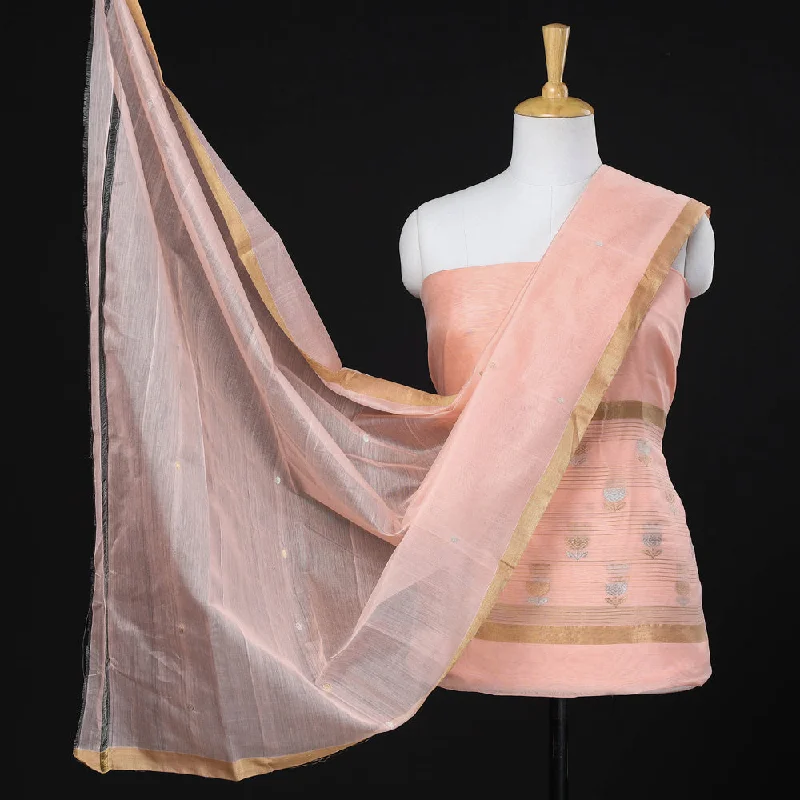 Exclusive Online Offer Peach -2pc Chanderi Silk Zari Buti Suit Material Set by Rauph Khan