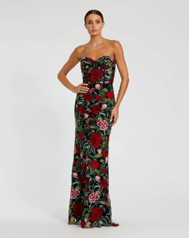 Instant Savings Mac Duggal 20757 Long Fitted Floral Applique Formal Dress