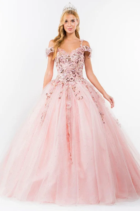 Limited Time Offer Quinceanera Cold Shoulder Long Sequin Dress