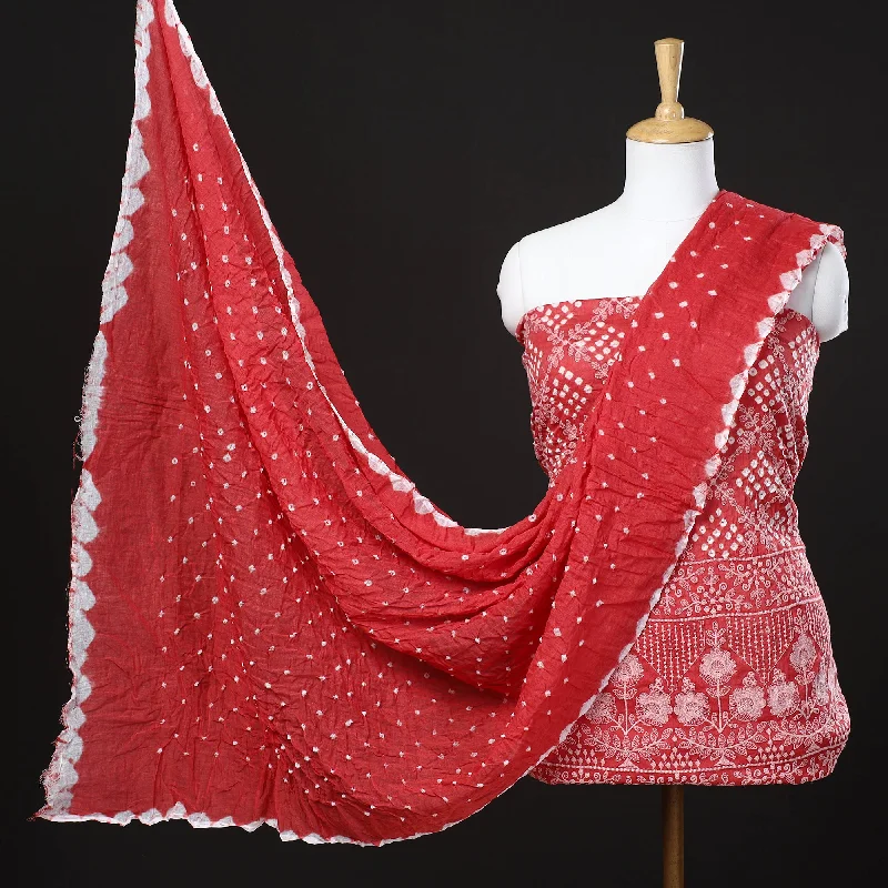 Take Advantage Red - 3pc Kutch Bandhani Tie-Dye Satin Cotton Suit Material Set