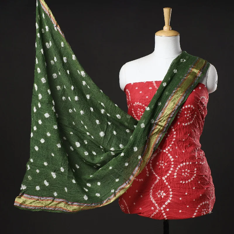 Unbeatable Prices Red - 3pc Kutch Bandhani Tie-Dye Satin Cotton Suit Material Set