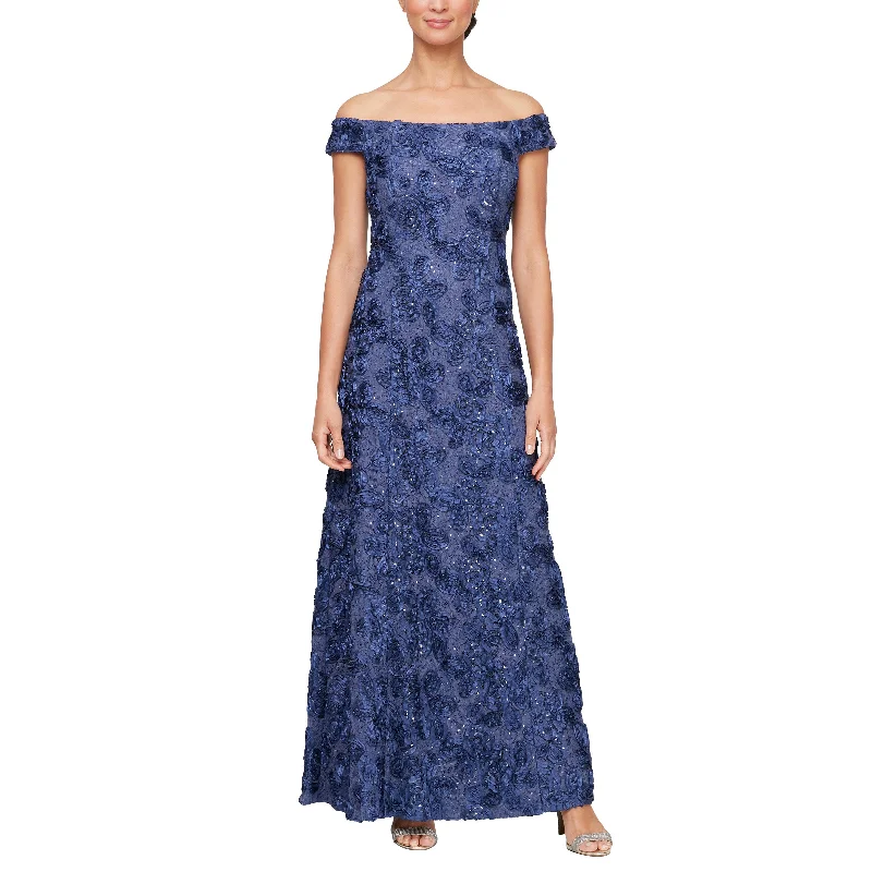 Doorbuster Deal Alex Evenings 81122590 Long Rosette Formal Evening Dress