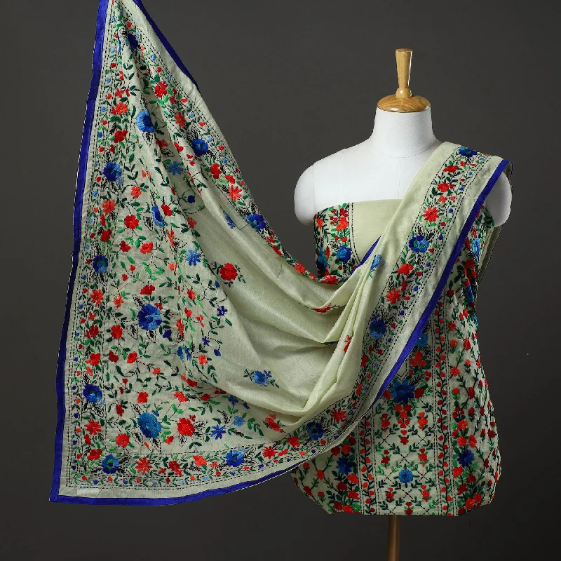 Exclusive Preview Green - 3pc Hand Embroidery Chanderi Silk Phulkari Dress Material 81