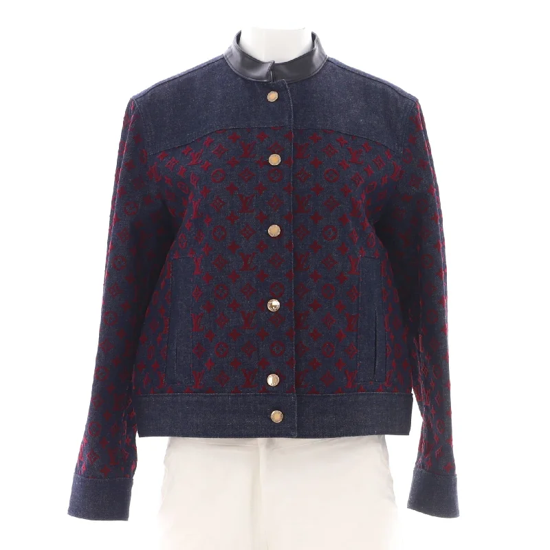 Weekend Flash Sale Women's Flocked Button Up Jacket Monogram Denim and Leather
