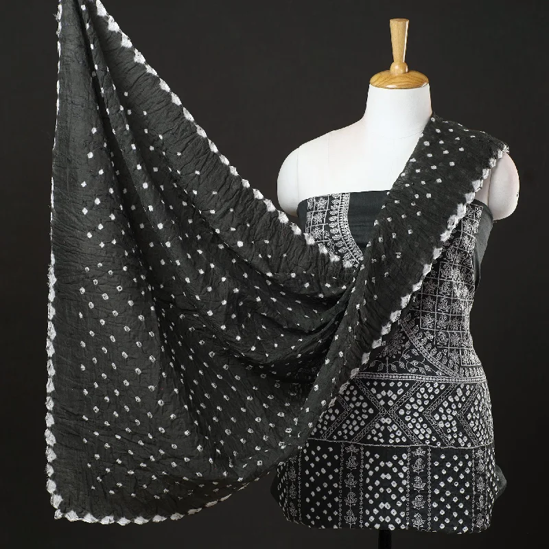 Limited Availability Black - 3pc Kutch Bandhani Tie-Dye Sequin Work Satin Cotton Suit Material Set 36