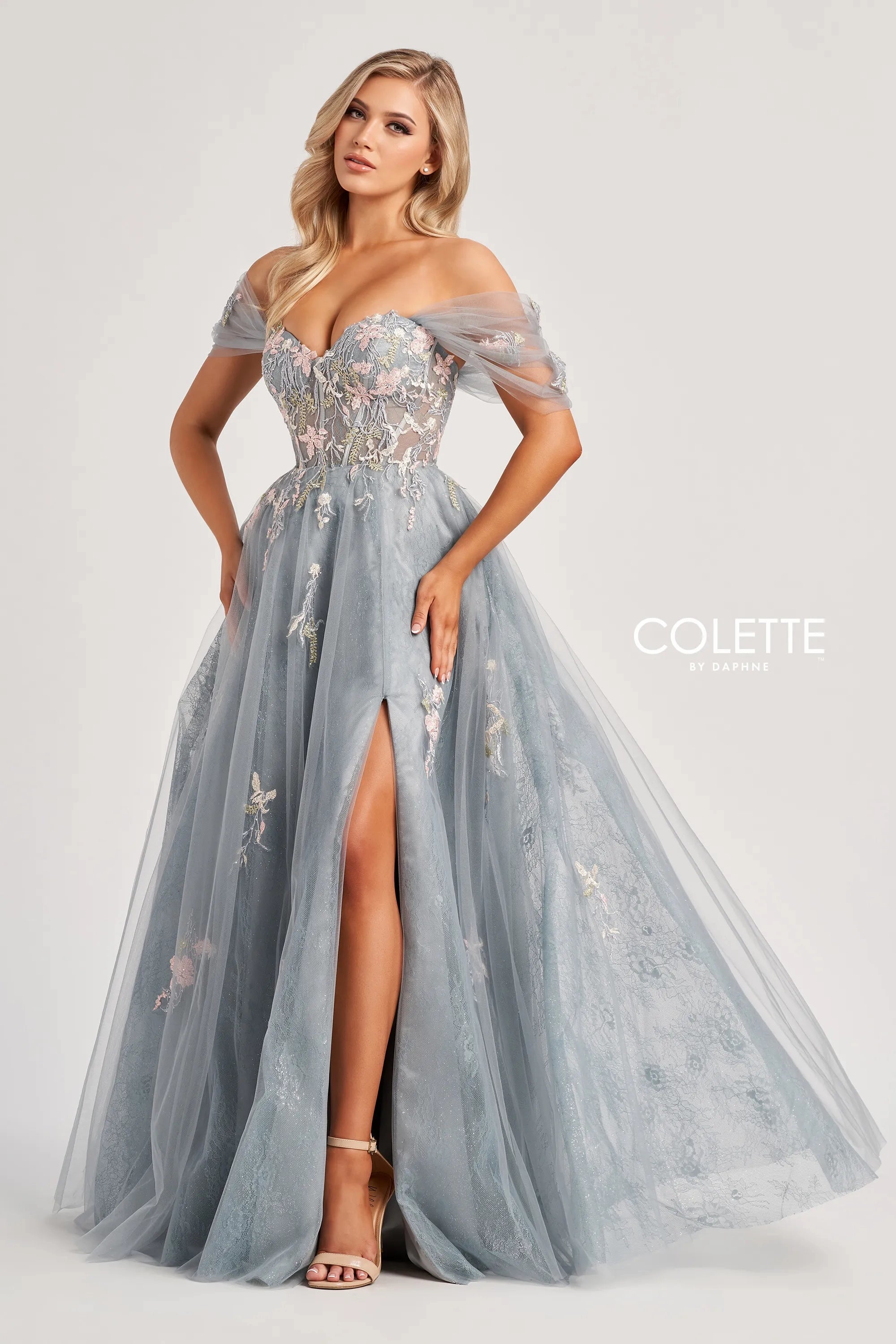 Super Deal Colette by Daphne CL8150 Long Formal Glitter Lace A Line Evening Prom Dress