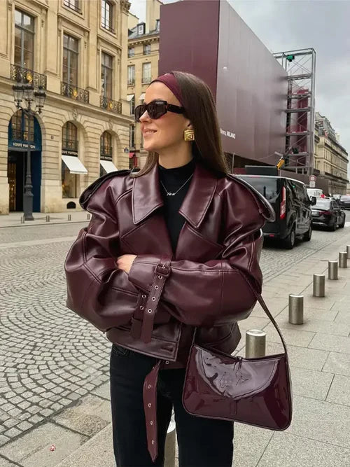 Warehouse Sale Burgundy Faux Leather Jacket