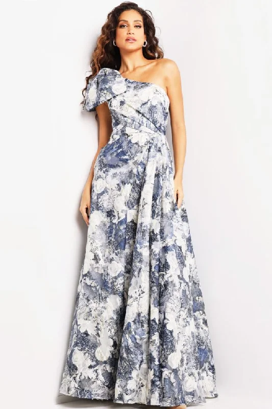 Instant Discount Jovani 25663 A Line Long Pleated Print Formal Dress