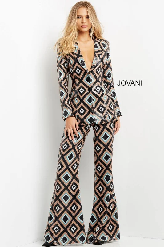 Grand Opening Sale Jovani 07921 Printed Sequin Long Formal Pant Suit