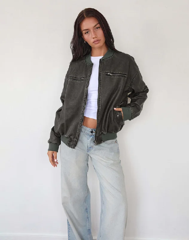Flash Sale Marco Distressed Bomber Jacket in PU Charcoal