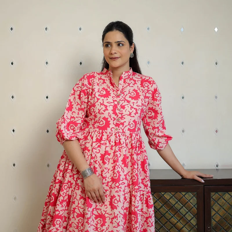 Online Only Pink - Pure Cotton Tiered Batik Print Dress 12