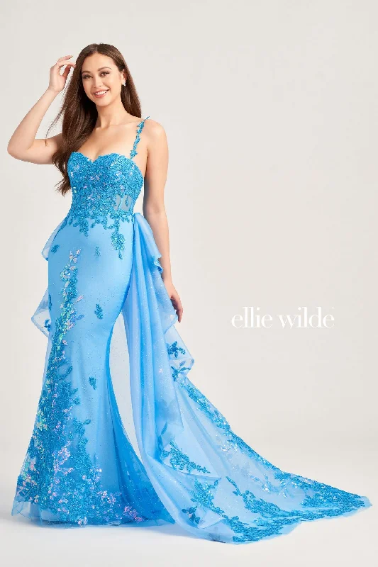 Get It Before It’s Gone Ellie Wilde EW35207 Long Formal Glitter Overskirt Prom Gown