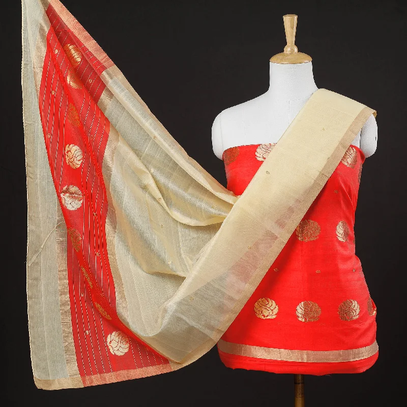 Limited Availability Red - 2pc Handloom Chanderi Silk Zari Buti Suit Material Set