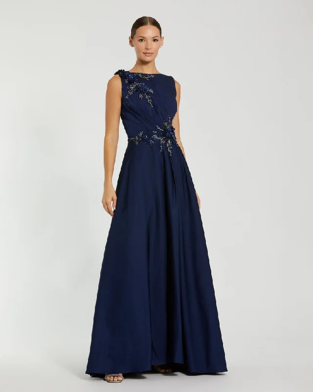 Limited Quantity Mac Duggal 20365 A Line Long Formal Floral Applique Evening Dress