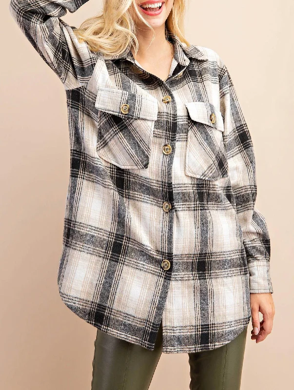 Markdown Madness Plaid Shirt Jacket In Black/tan