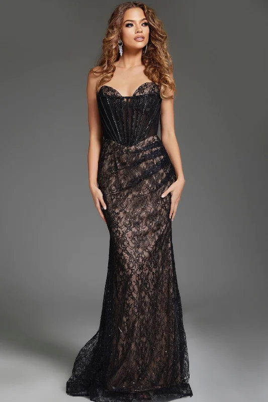 Deal Dash Jovani 44609 Long Beaded Lace Corset Gown Formal Prom Dress