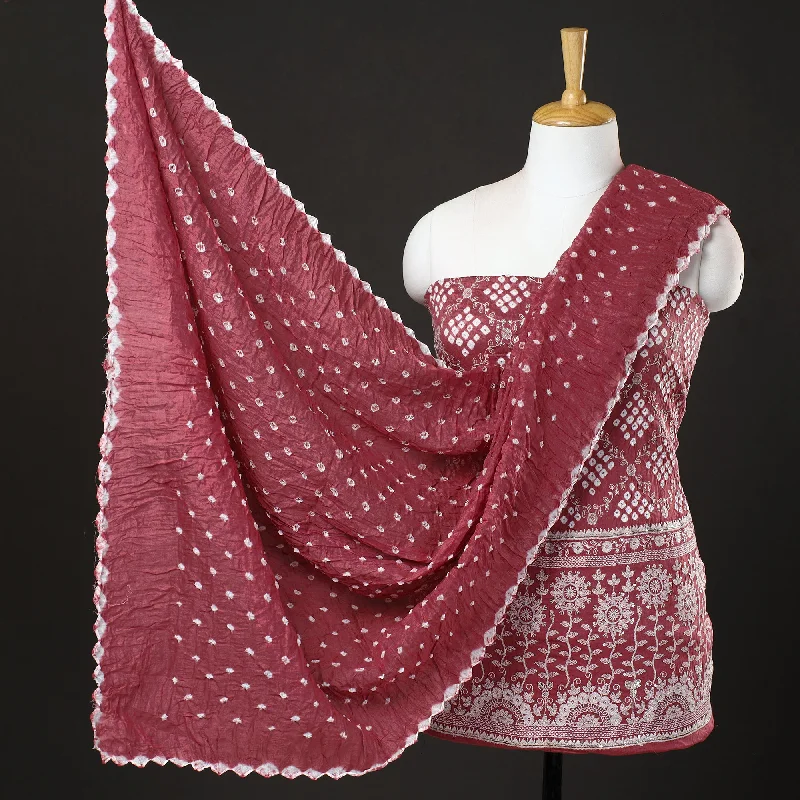 Fantastic Deals Maroon - 3pc Kutch Bandhani Tie-Dye Sequin Work Satin Cotton Suit Material Set 08 Fantastic Deals Maroon - 3pc Kutch Bandhani Tie-Dye Sequin Work Satin Cotton Suit Material Set 08
