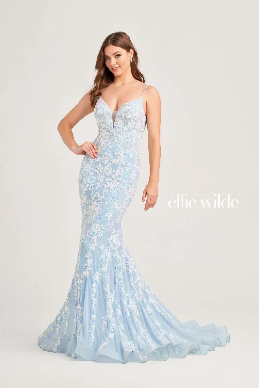 New Deals Ellie Wilde EW35048 Long Mermaid Formal Beaded Prom Dress