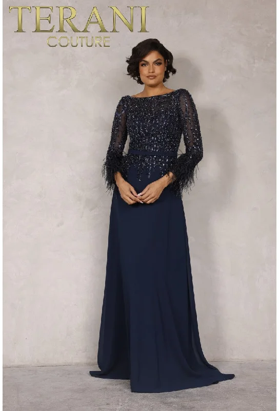 Overstock Terani Couture 1921M0473 Navy 24 Sale