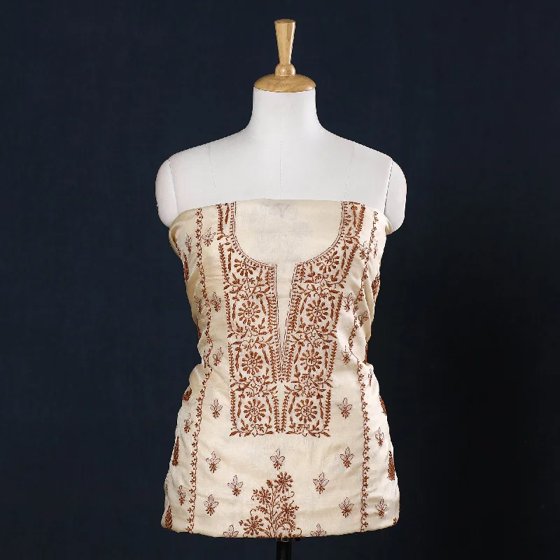 Inventory Reduction Beige - Lucknow Chikankari Hand Embroidery Tussar Silk Handloom Kurta Material - 2.8 Meter Inventory Reduction Beige - Lucknow Chikankari Hand Embroidery Tussar Silk Handloom Kurta Material - 2.8 Meter