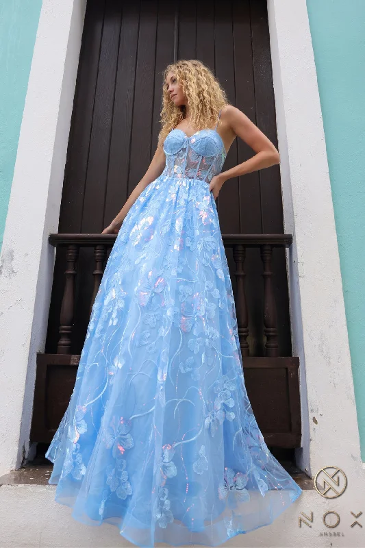 Overstock Sale Nox Anabel T1332 A Line Long Formal Floral Print Prom Dress