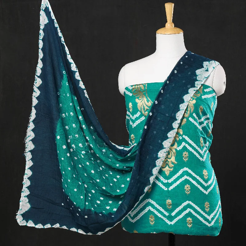Stock Up and Save Green - 3pc Kutch Bandhani Tie-Dye Satin Cotton Heavy Zari Work Suit Material Set
