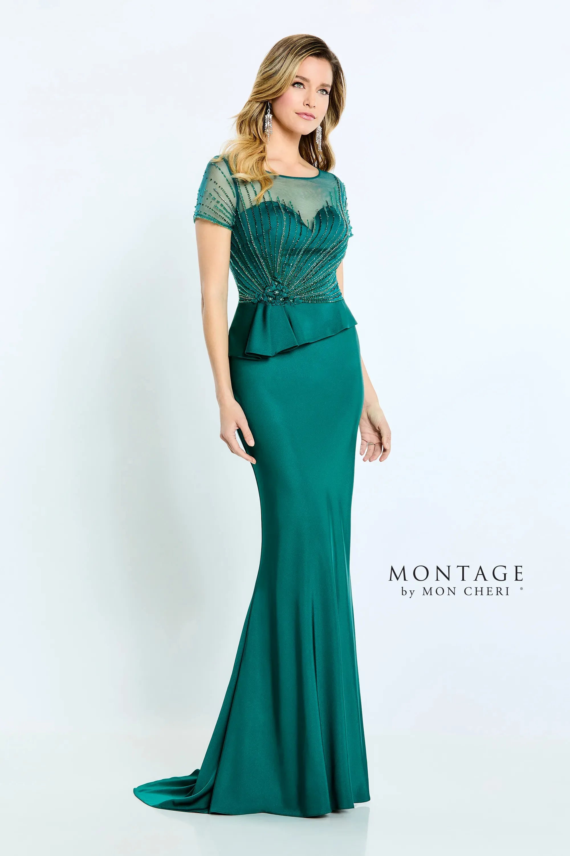 Crazy Deals Montage M500 Beaded Long Formal Pleated Peplum Dress