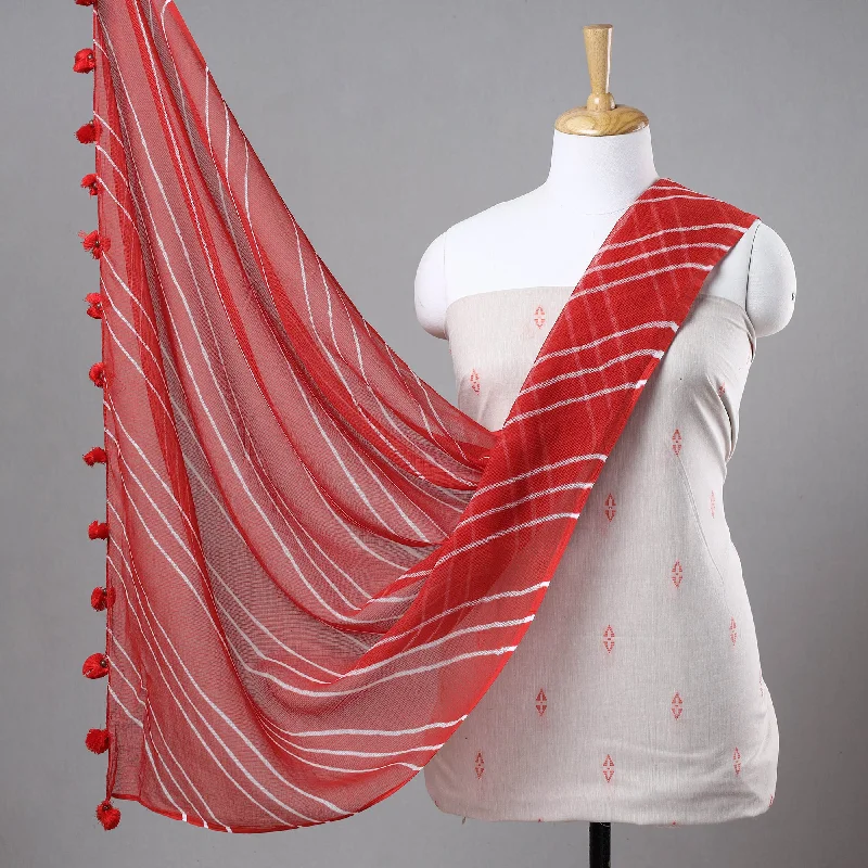 Markdowns White - 2pc Jacquard Prewashed Cotton Kurta with Leheriya Tie-Dye Kota Doria Dupatta 14