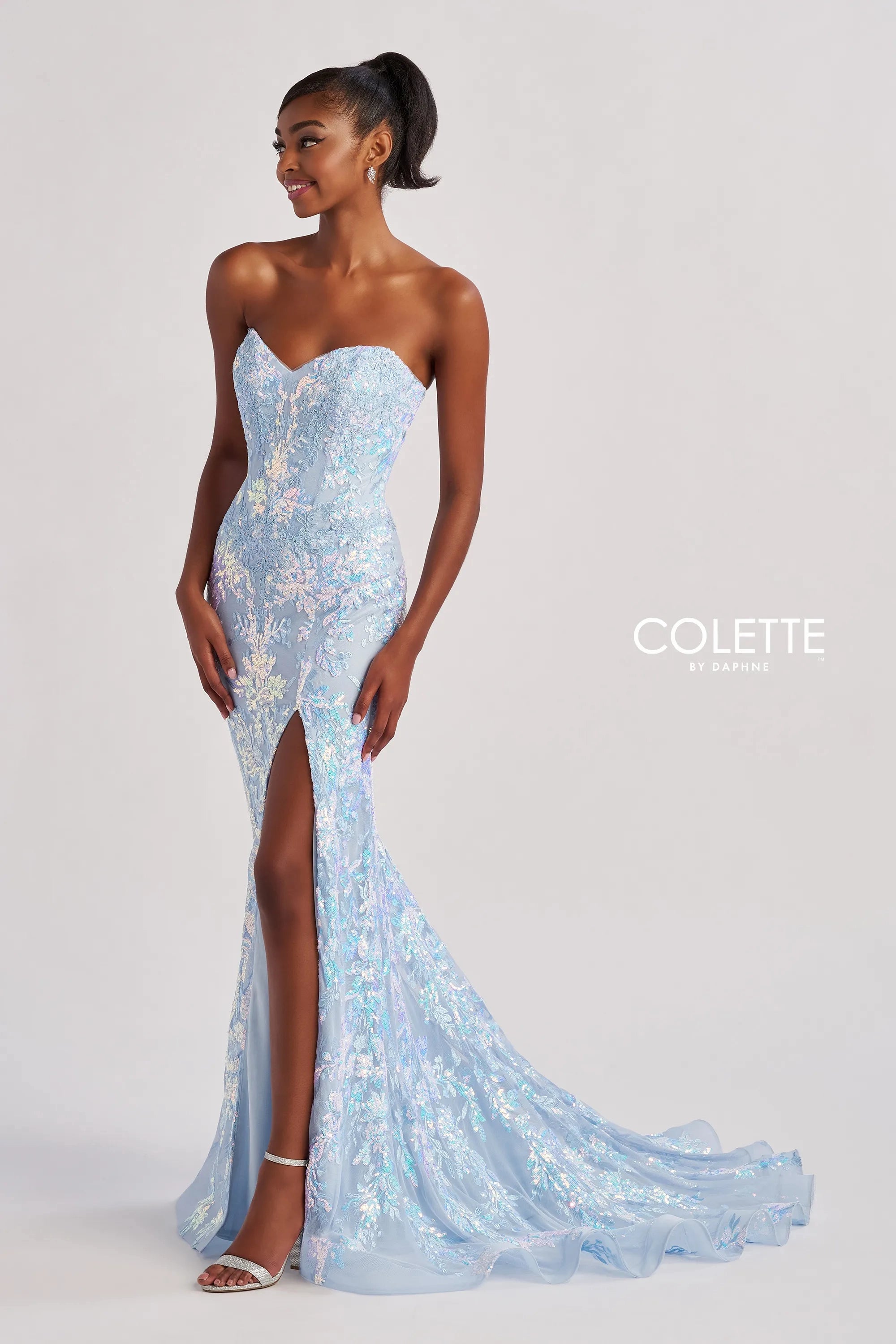 Super Deal Colette by Daphne CL8440 Mermaid Long Sequin Lace Slit Formal Prom Dress Super Deal Colette by Daphne CL8440 Mermaid Long Sequin Lace Slit Formal Prom Dress