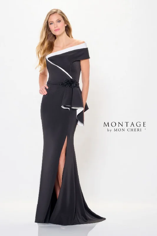 Price Drop Montage M902 Formal Long 3D Floral Applique Evening Peplum Dress