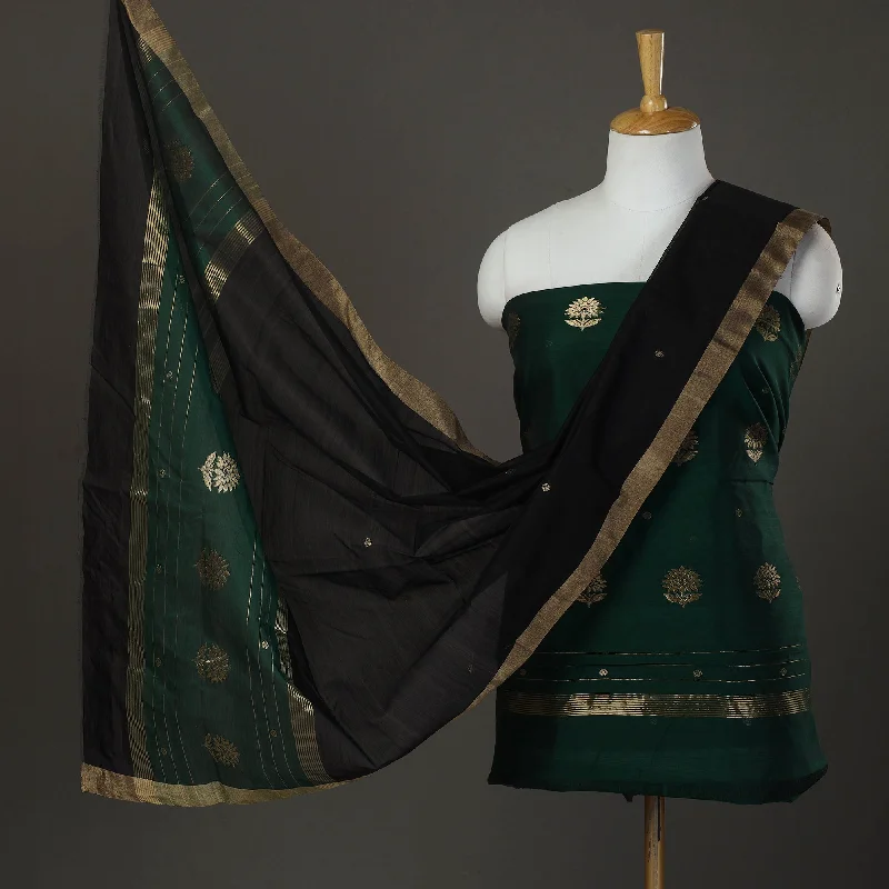 Super Sale Green - 2pc Zari Buti Handloom Chanderi Silk Dress Material 10