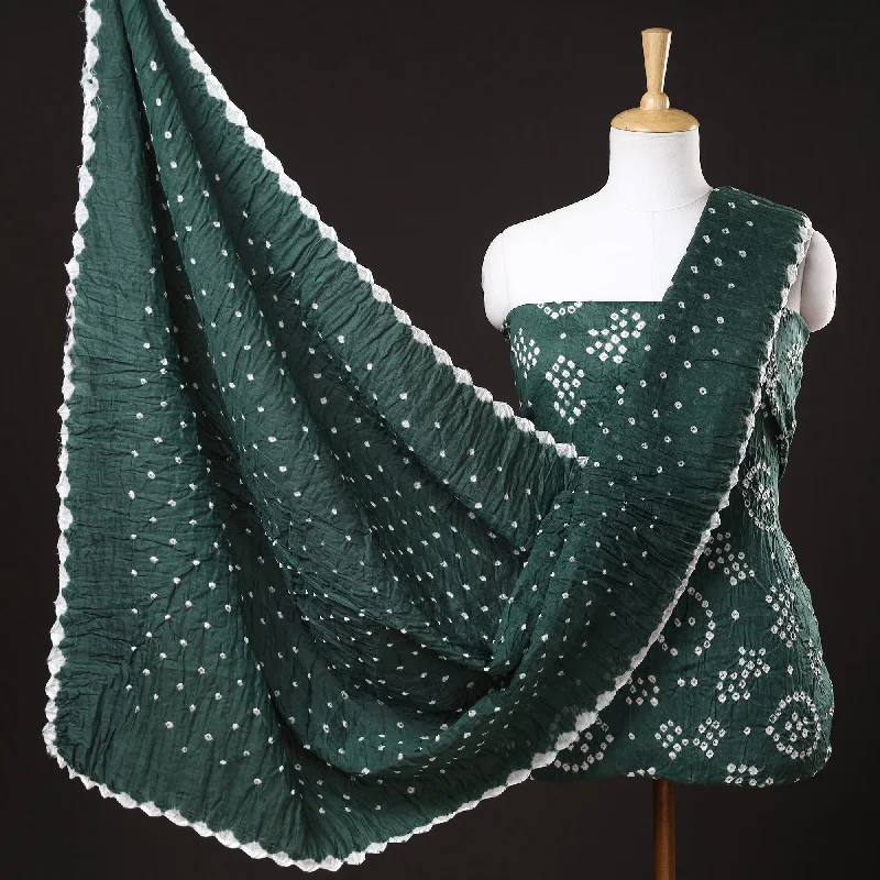Deal Dash Green - 3pc Kutch Bandhani Tie-Dye Satin Cotton Suit Material Set 85