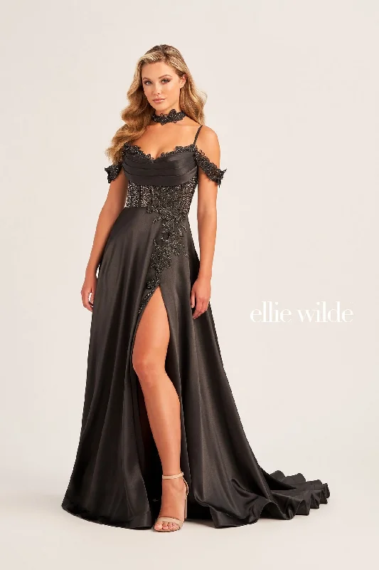 Today’s Deal Ellie Wilde EW35029 Long Formal Beaded Applique Prom Gown