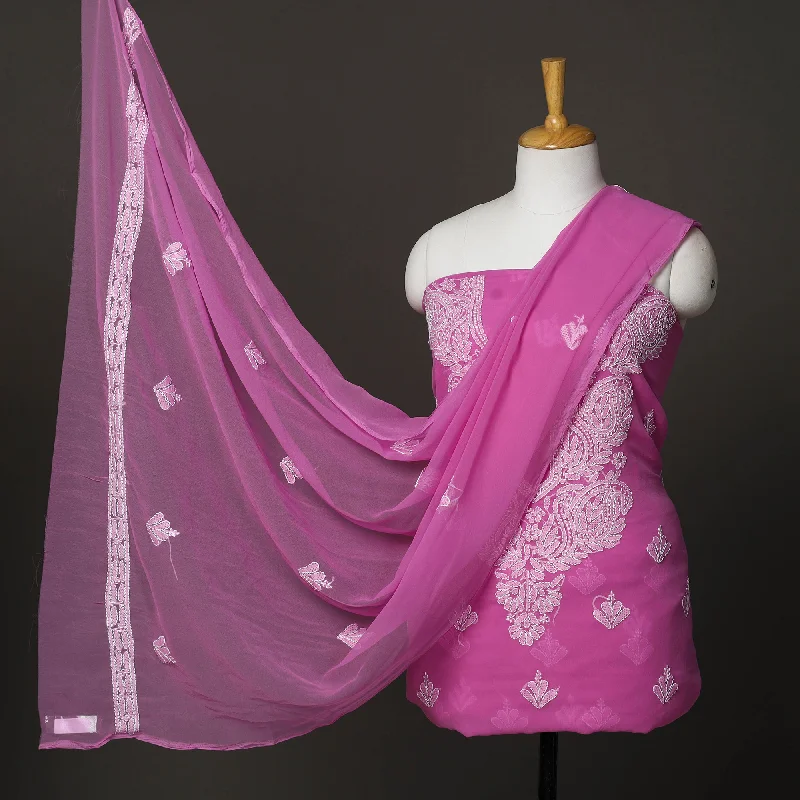 Get It Before It’s Gone Purple - 3pc Embroidery Georgette Chikankari Dress Material 01