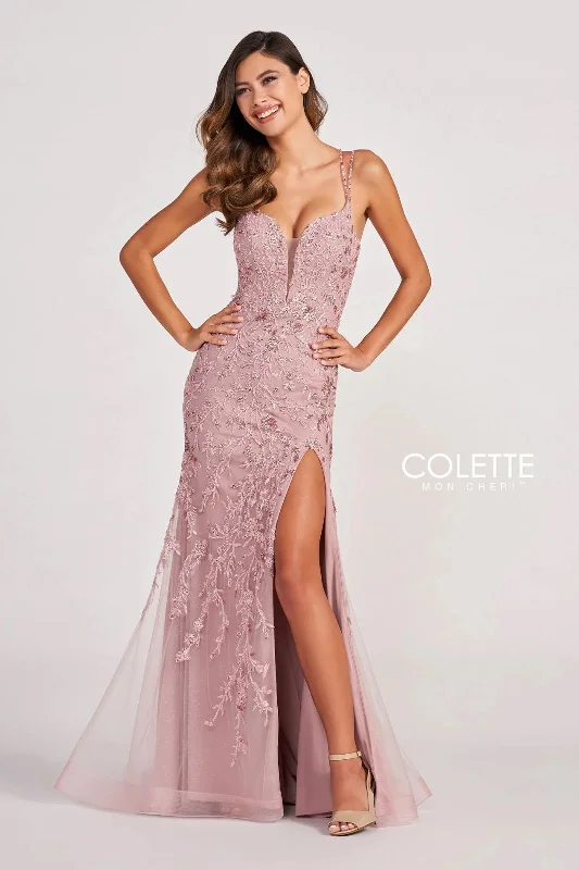 Markdowns Colette CL2015 Beaded Formal Applique Long Prom Dress