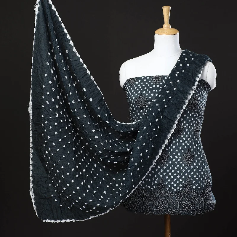 Price Cut Black - 3pc Kutch Bandhani Tie-Dye Satin Cotton Suit Material Set