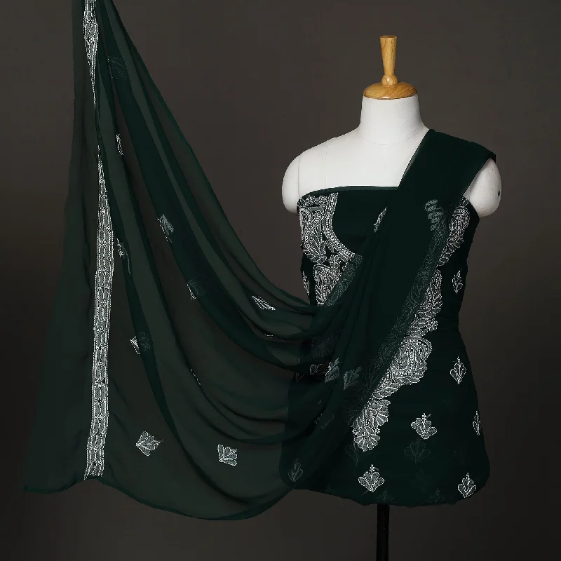 Deal of the Day Green - 3pc Embroidery Georgette Chikankari Dress Material 07