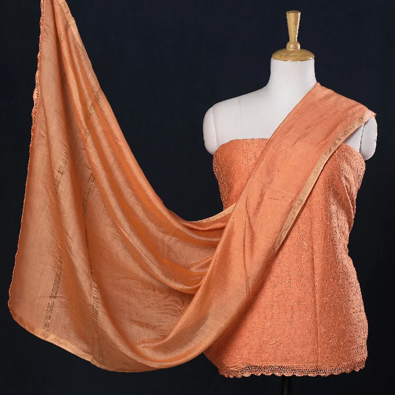 New Arrival Orange - 2pc Hand Embroidery Chanderi Silk Chikankari Dress Material