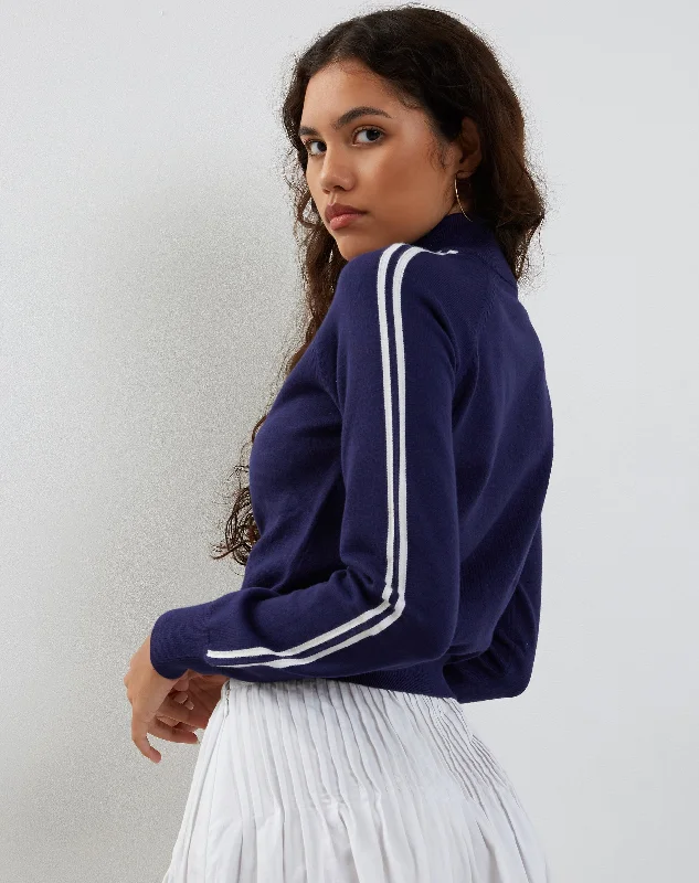 Today's Special Lennon Knitted Jacket in Navy with White Stripe