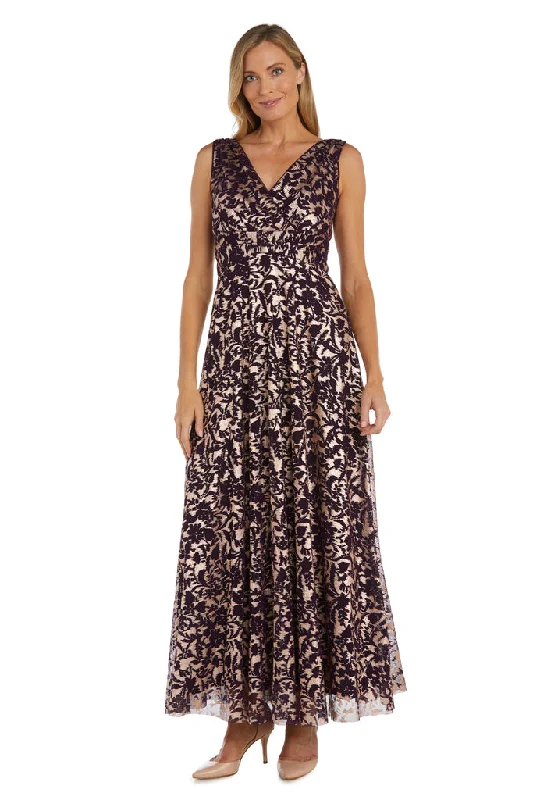 Take Advantage R&M Richards 9806 Pleated Print Long Formal Dress