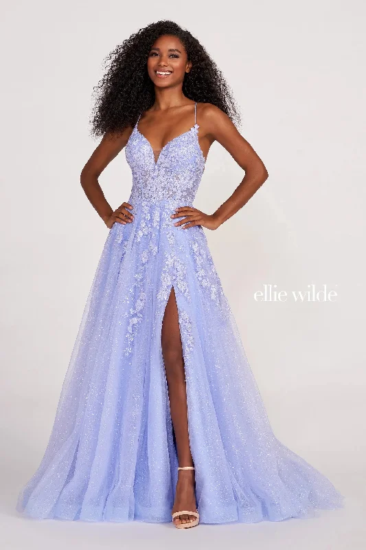 Shop and Save Ellie Wilde EW34053 Long Ball Gown Floral Formal Prom Dress