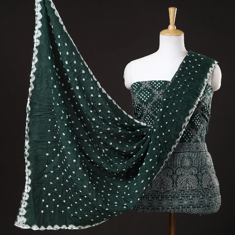 Weekend Special Green - 3pc Kutch Bandhani Tie-Dye Mirror Work Satin Cotton Suit Material Set 31 Weekend Special Green - 3pc Kutch Bandhani Tie-Dye Mirror Work Satin Cotton Suit Material Set 31