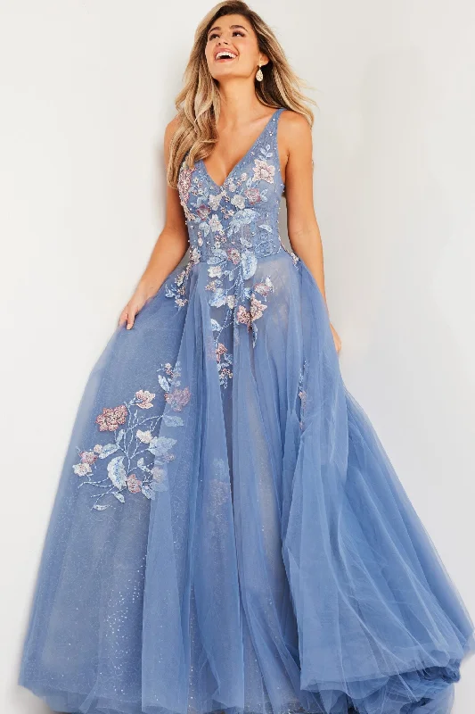 Take Advantage Jovani 37468 Long Ball Gown Beaded Floral Applique Prom Dress