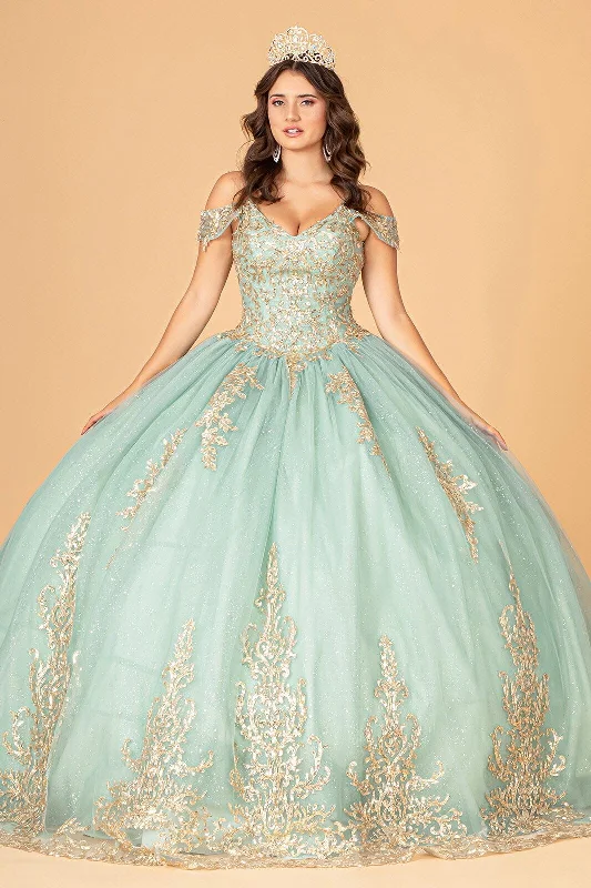 Act Fast Long Off Shoulder Quinceanera Mesh Ball Gown