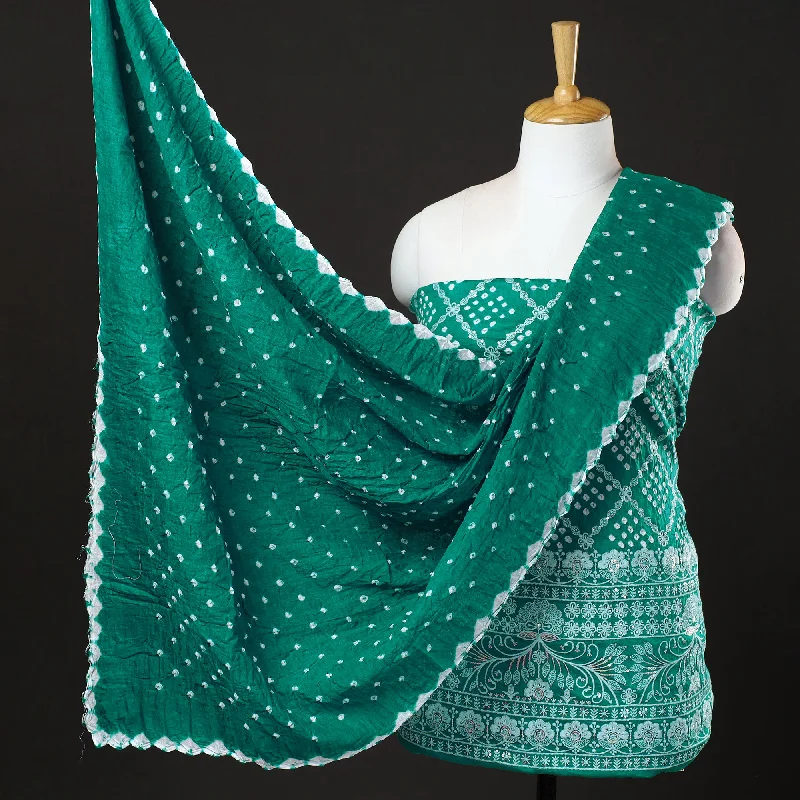 Bonus Savings Green - 3pc Kutch Bandhani Tie-Dye Sequin Work Satin Cotton Suit Material Set 53 Bonus Savings Green - 3pc Kutch Bandhani Tie-Dye Sequin Work Satin Cotton Suit Material Set 53