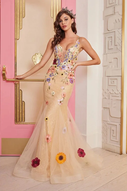 Bargain Blast Colette CL2085 Floral Applique Formal Mermaid Prom Long Dress